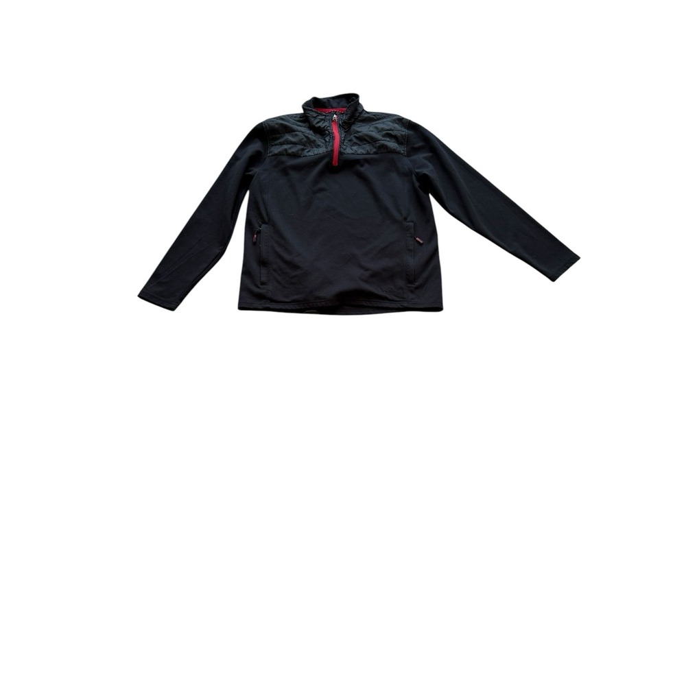 Eddie‎ Bauer Men's M Black Long Sleeve 1/4 Zip Pullover Jacket Red Accents